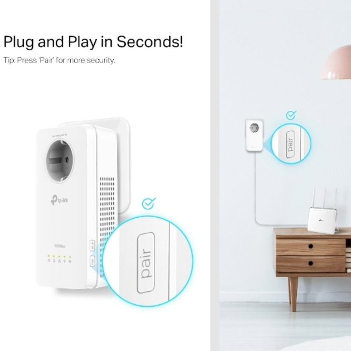 TP-Link TL-WPA8631P Kit Powerline Wi-Fi AC1200 Gigabit con Enchufe Integrado Blanco